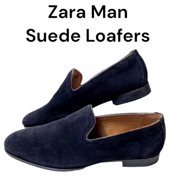 NWT Zara Man Black Slip On Suede Leather Loafers Size EU 42 US 9 - Picture 1 of 14